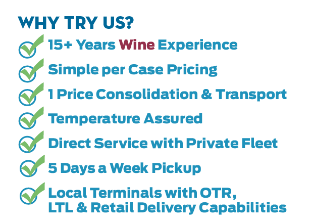 why try us? 15+ years wine experience, simple case pricing, temperature assured, 5 days a week pickup
